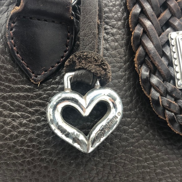 Brighton Brown Leather Lg Handbag Braided Handles - Picture 4 of 8